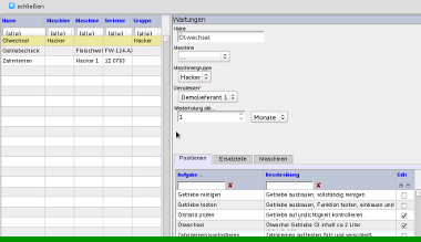 Wartungsmanager Software Wartungspositionen