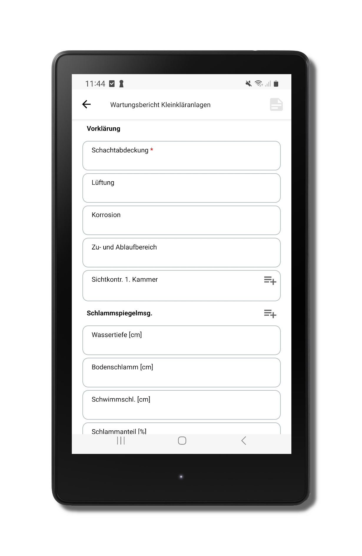 Wartungsbericht in mobiler App App