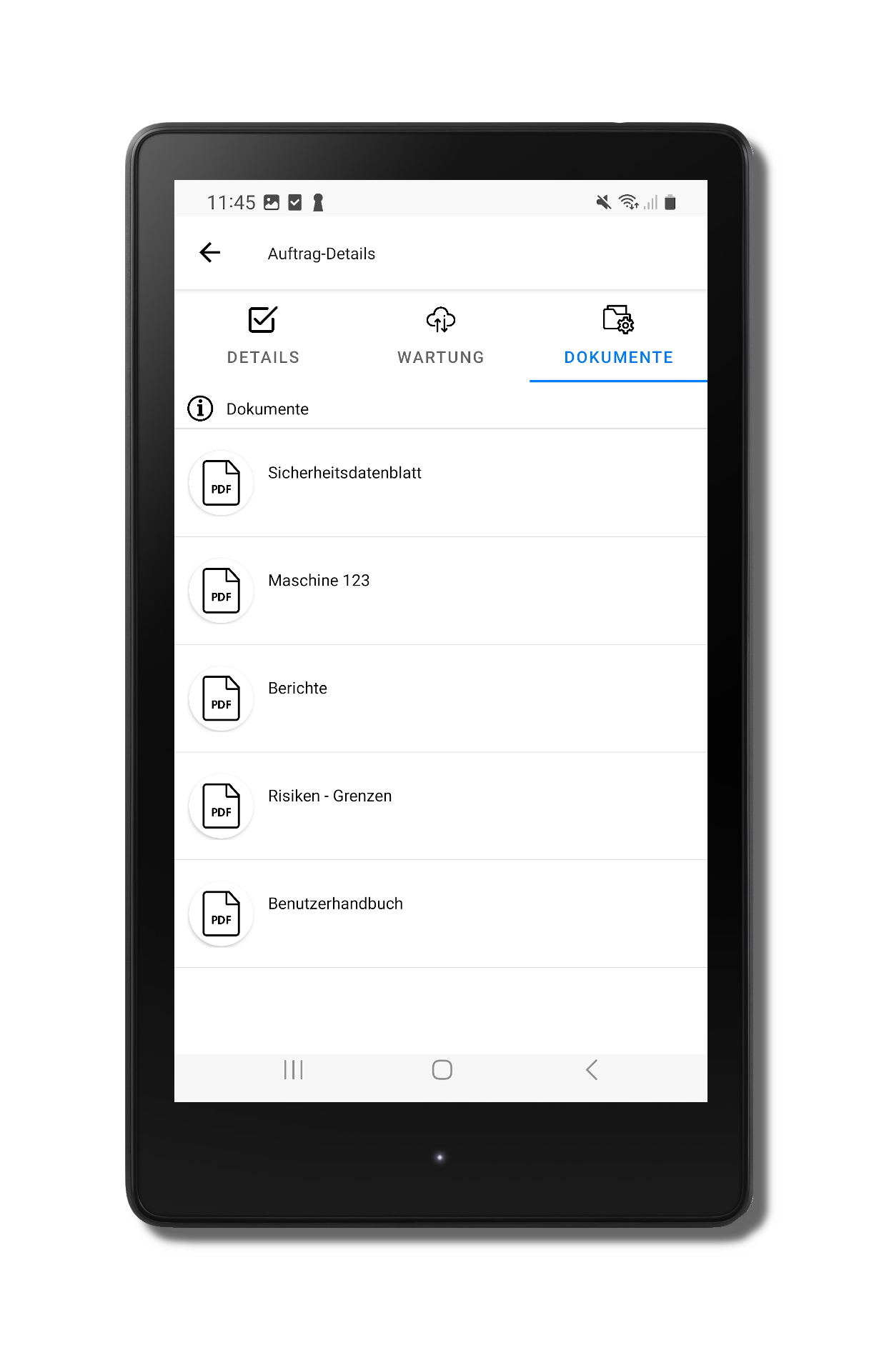 Einsehbare Dokumente in mobiler Wartungssoftware