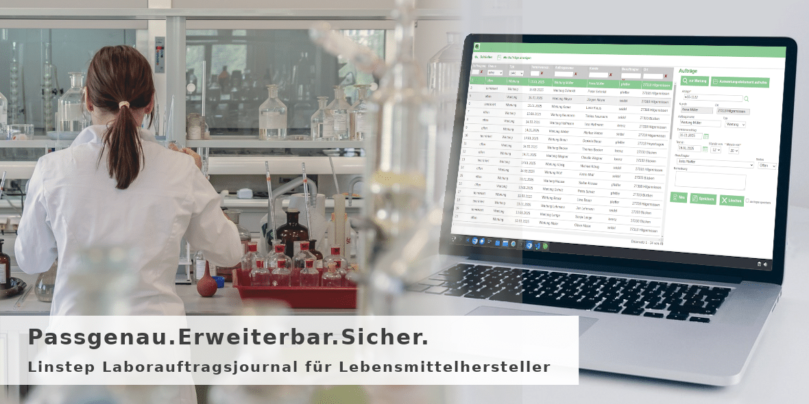 Labormitarbeiterin arbeitet mit Laborauftragsjournal-Software von Linstep