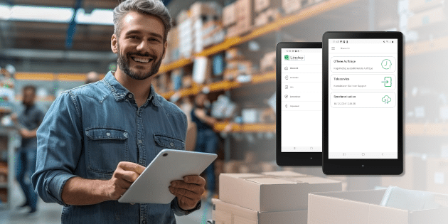 Mitarbeiter benutzt Linstep-App auf dem Tablet-PC